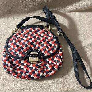 Juicy Couture Saddle Bag Crossbody Drew Printed YHRU3395 Red White‎ Blue Fabric